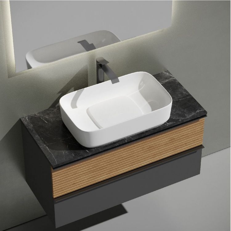 Тумба подвесная SANCOS Delta, Дуб красный/графит 995х445х500, под столешницу с отверстием под смеситель, цвет Black Sky, DL100GR