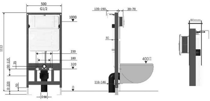 Инсталляция Vincea VIS-601 для унитаза без клавиши смыва