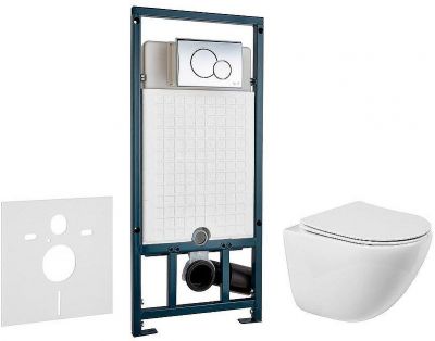 Комплект унитаза BelBagno Amanda BB051CHR+BB051SC с сиденьем Микролифт и инсталляцией WeltWasser WW Marberg 507 10000005949+10000005952 с клавишей смыва Хром глянцевый
