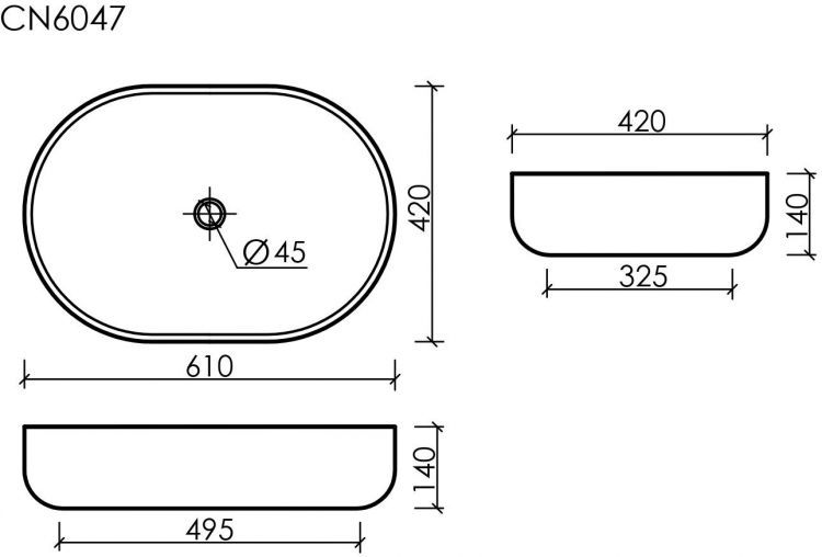 Умывальник чаша SANCOS Element накладная овальная 600x415x135мм, CN6047
