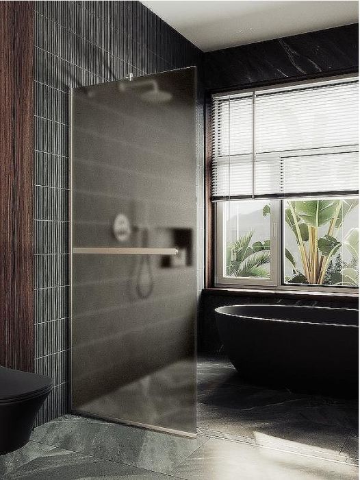 Душевая перегородка Maybah Glass MGD-734-5у 890x1950 в узком профиле Хром матовый стекло бронзовое матовое