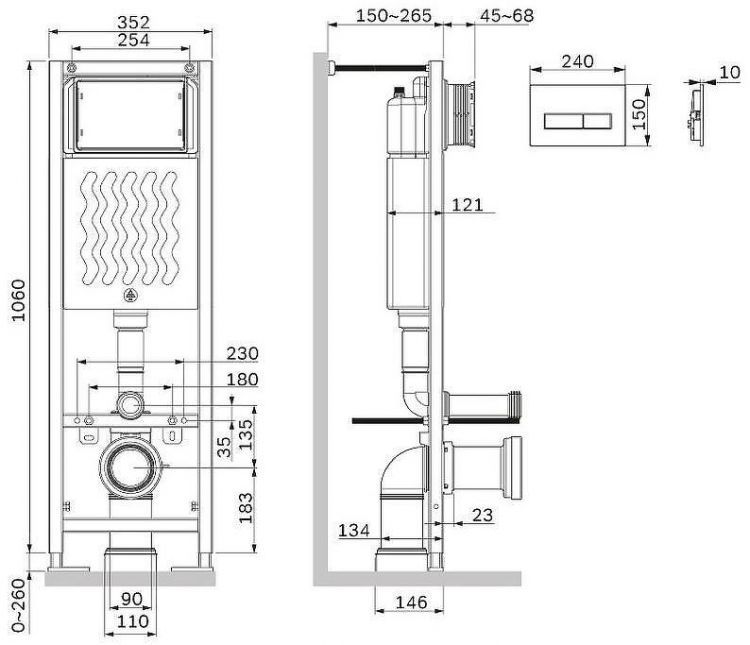 Инсталляция AM.PM ErgoFit I012711.0338 для унитаза с Черной матовой клавишей смыва