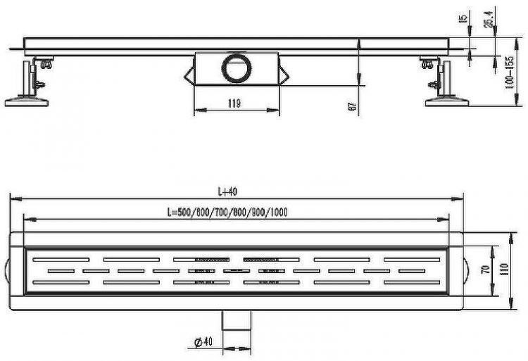 Душевой лоток Raglo 50 R652.50.06 с Черной матовой решеткой / под плитку