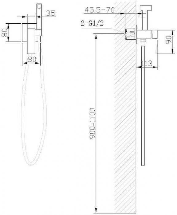 Гигиенический душ со смесителем Abber Wasserfall AF8625B Черный матовый