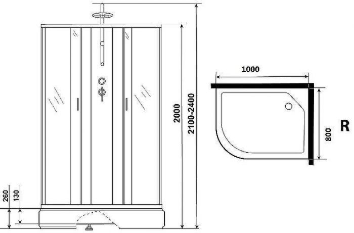 Душевая кабина Niagara Classic 100х80 R NG-33084-14RBKT без гидромассажа