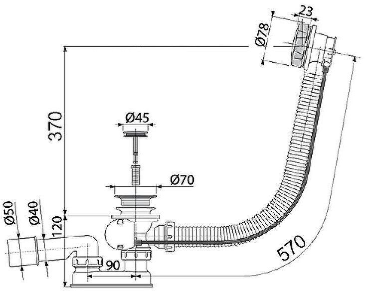 Слив-перелив Alcaplast A55GOLD-RU-01 полуавтомат Золото