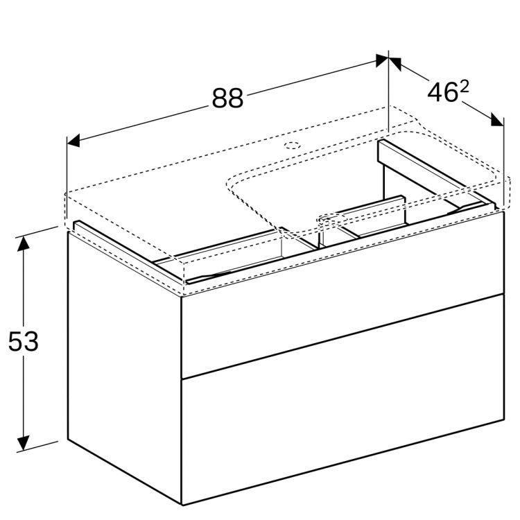 Тумба под раковину Geberit Xeno? 880х530х462 мм, 1 маленький и 1 большой ящики, сифон справа, белый глянец [500.516.01.1]