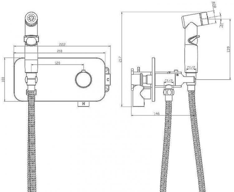 Гигиенический душ со смесителем Rossinka X25-59 с термостатом Хром Гигиенический душ со смесителем Rossinka X25-59 с термостатом Хром
