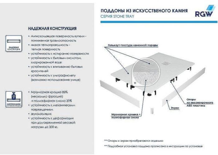 Душевой поддон из искусственного камня RGW Stone Tray ST-De 160x80 16152816-13 Пустыня