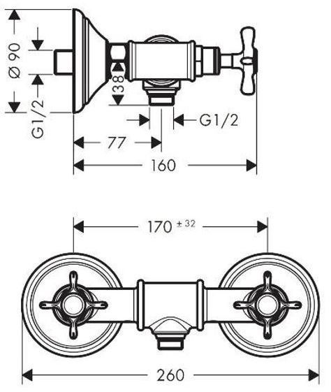 Axor Montreux, Смеситель для душа, с двумя рукоятками, цвет: хром