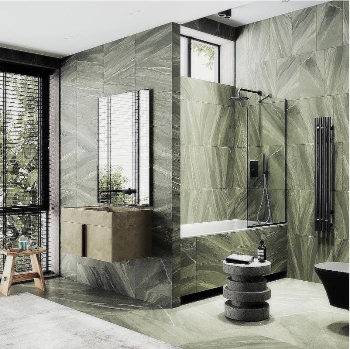 Шторка на ванну Maybah Glass MGV-131-6у 340x1400 в узком профиле Черный стекло прозрачное