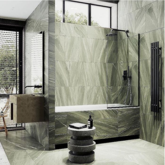 Шторка на ванну Maybah Glass MGV-131-6у 340x1400 в узком профиле Черный стекло прозрачное