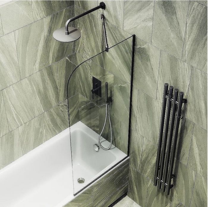Шторка на ванну Maybah Glass MGV-131-6у 340x1400 в узком профиле Черный стекло прозрачное