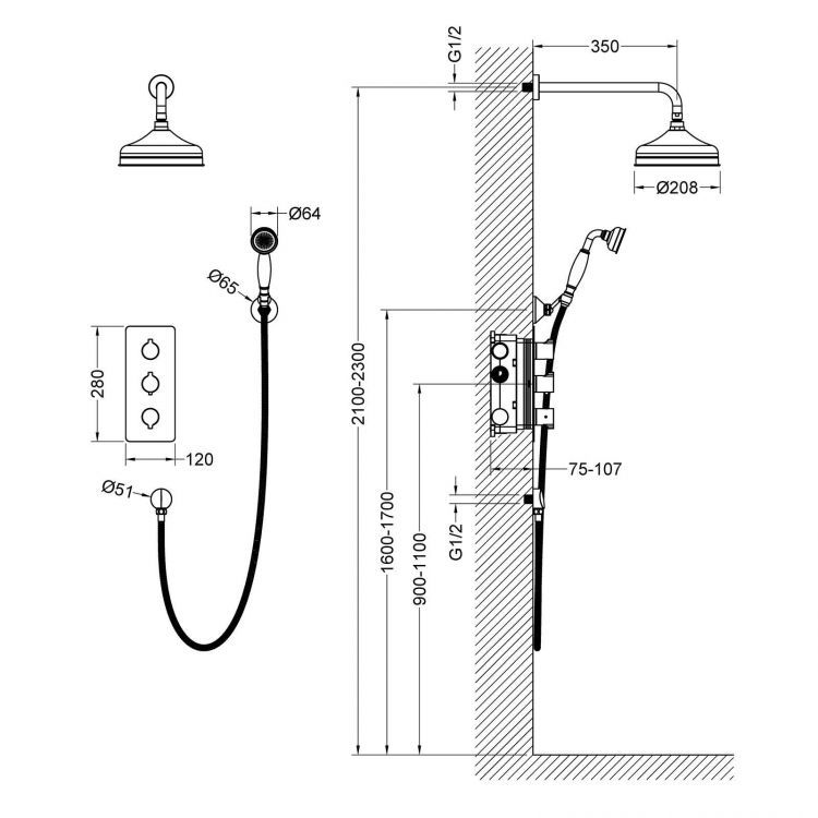Душевая система встроенная с термостатом Timo Petruma SX-5169/00SM хром Душевая система встроенная с термостатом Timo Petruma SX-5169/00SM хром
