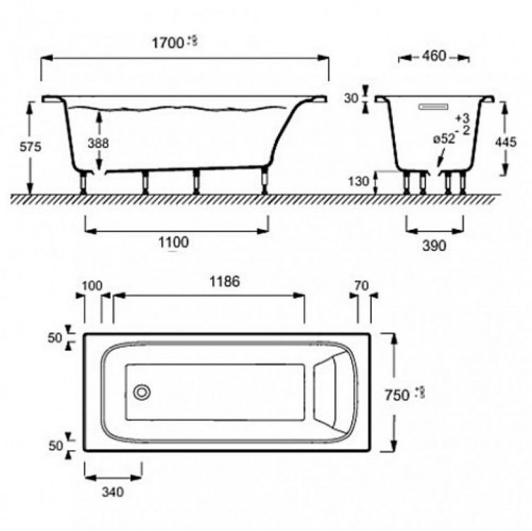 Ванна Jacob Delafon Elite 170х75 E6D031-00 из материала Flight