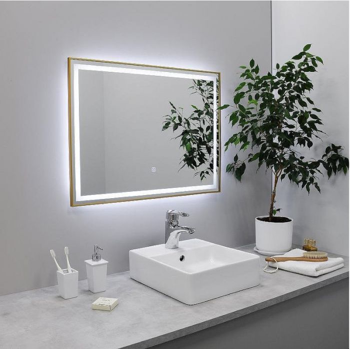 Зеркало Fixsen Led 90х70 FX-2090G с подсветкой Золото-сатин с сенсорным выключателем и диммером