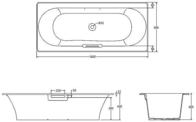 Чугунная ванна Jacob Delafon Volute 180x80 E6D900-0 с антискользящим покрытием