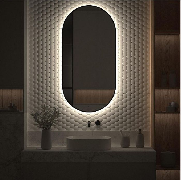Зеркало Defesto Aura 60х120 DF 2926R с подсветкой 31W-4500K/ИК - выключатель/Нейтральный белый свет/Черная рама