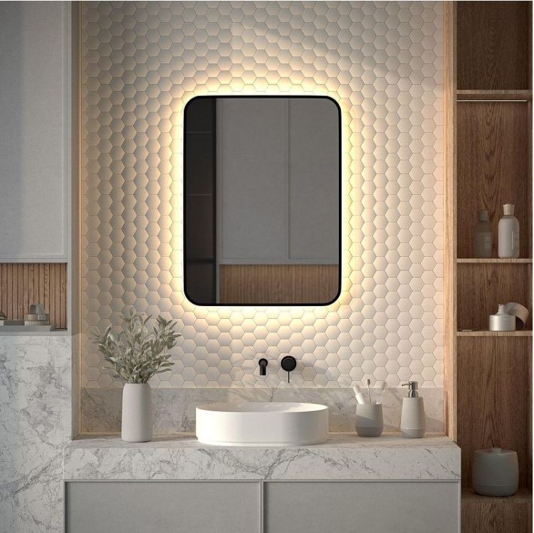 Зеркало Defesto Aura 60х80 DF 2977 с подсветкой 25W-3000K/Без выключателя/Теплый белый свет/Черная рама Зеркало Defesto Aura 60х80 DF 2977 с подсветкой 25W-3000K/Без выключателя/Теплый белый свет/Черная рама