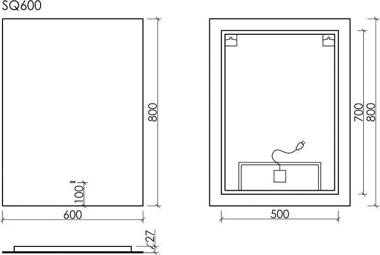 Зеркало SANCOS c подсветкой Square, 600х800, SQ600