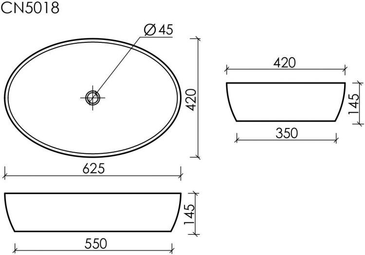 Умывальник чаша SANCOS Element накладная овальная 610x410x150мм, CN5018