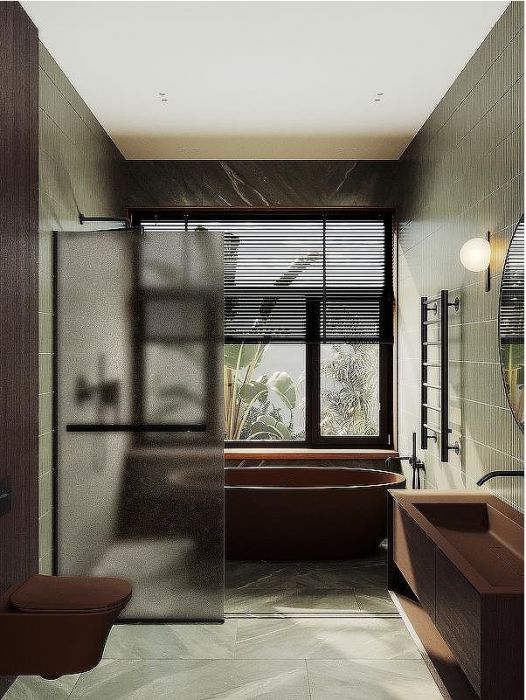 Душевая перегородка Maybah Glass MGD-734-6у 890x1950 в узком профиле Черный стекло бронзовое матовое