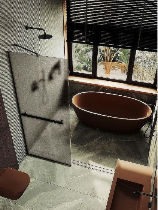 Душевая перегородка Maybah Glass MGD-734-6у 890x1950 в узком профиле Черный стекло бронзовое матовое