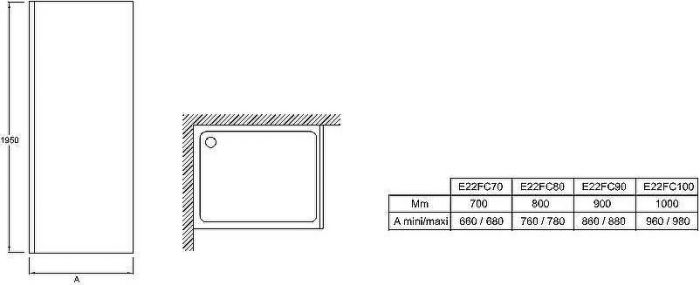 Душевая стенка Jacob Delafon Contra 90 E22FC90-BL профиль Черный матовый стекло прозрачное
