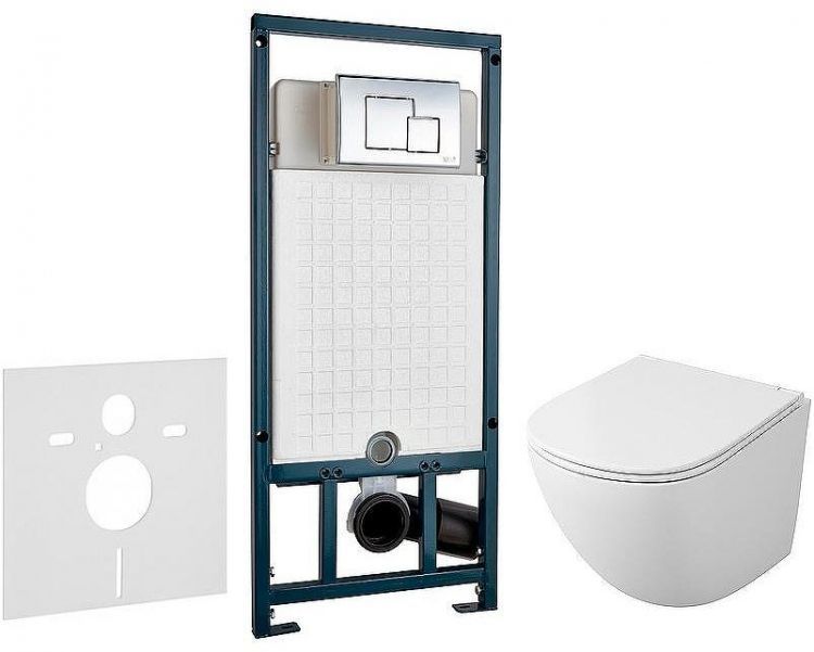 Комплект унитаза Owl 1975 Vind Cirkel-H TOWLT190302 с сиденьем Микролифт и инсталляцией WeltWasser WW Marberg 507 10000005949+10000005953 с клавишей смыва Хром глянцевый