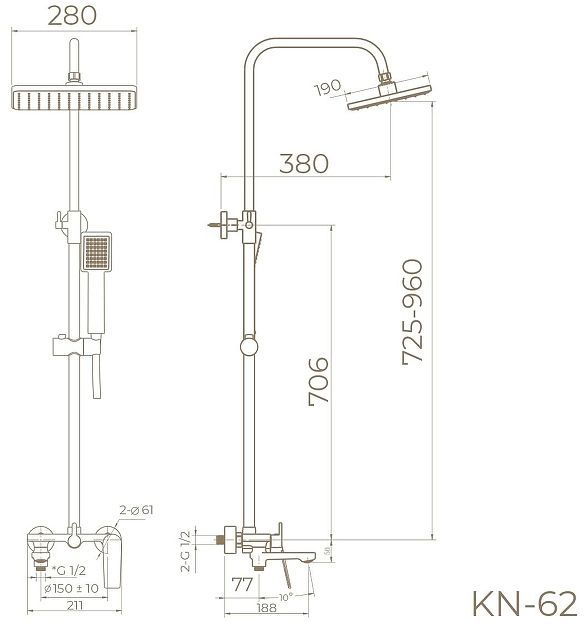 Душевая система Knotlor Muse KN-62/GM цвет Вороненая сталь