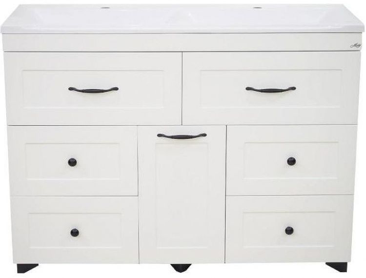 Тумба с раковиной Misty Дуэт 120 УТ000008551 с бельевой корзиной Белая матовая