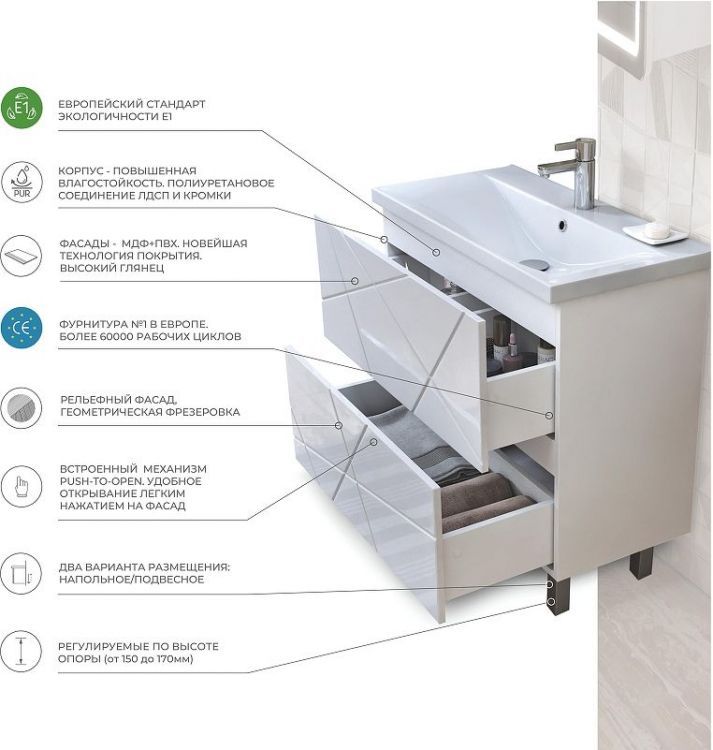 Тумба под раковину Vigo Geometry 80 tn.bsf.GEO.9696.80.2Y цвет Белый