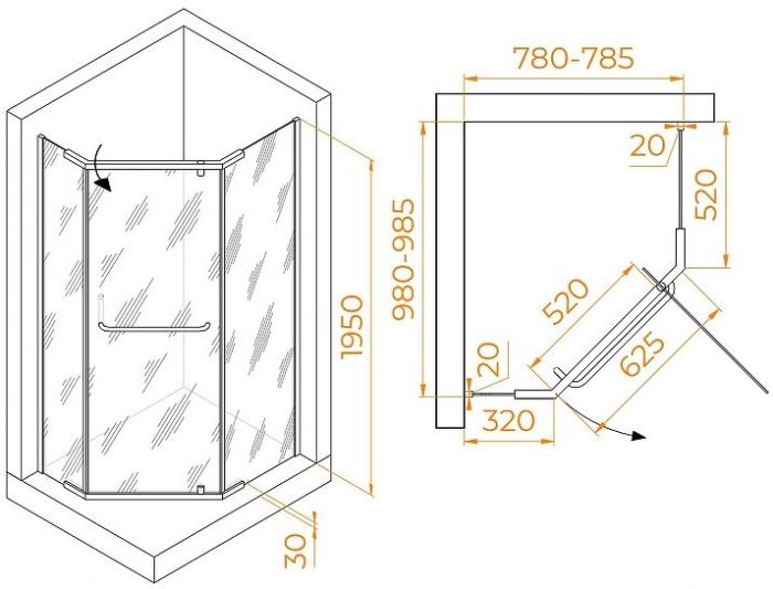 Душевой уголок RGW Passage PA-091B 100x80 35089180-14 профиль Черный стекло прозрачное