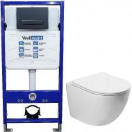 Комплект унитаза Vincea Globo VT1-14S с инсталляцией WellWant Standart 50 WWISI111BB с сиденьем Микролифт и Черной матовой клавишей смыва