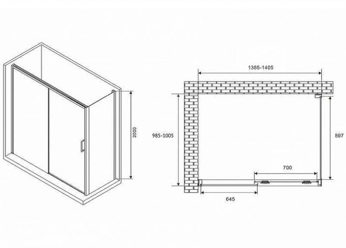 Душевой уголок Abber Komfort 140x100 AG93140B-S102B профиль Черный стекло прозрачное