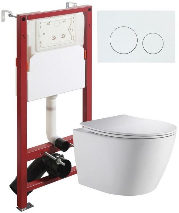 Комплект унитаза с инсталляцией Orange CI07-150W+APB188 с сиденьем Микролифт и Белой глянцевой клавишей смыва