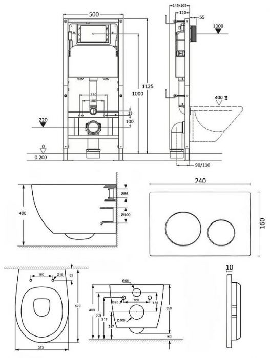 Комплект унитаза с инсталляцией Orange CI07-150W+APB188 с сиденьем Микролифт и Белой глянцевой клавишей смыва