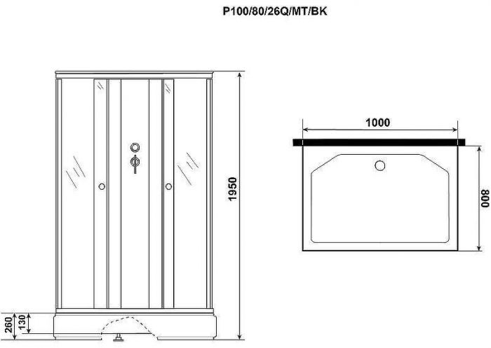 Душевая кабина Niagara Promo 100x80 P100/80/26Q/MT/BK без гидромассажа