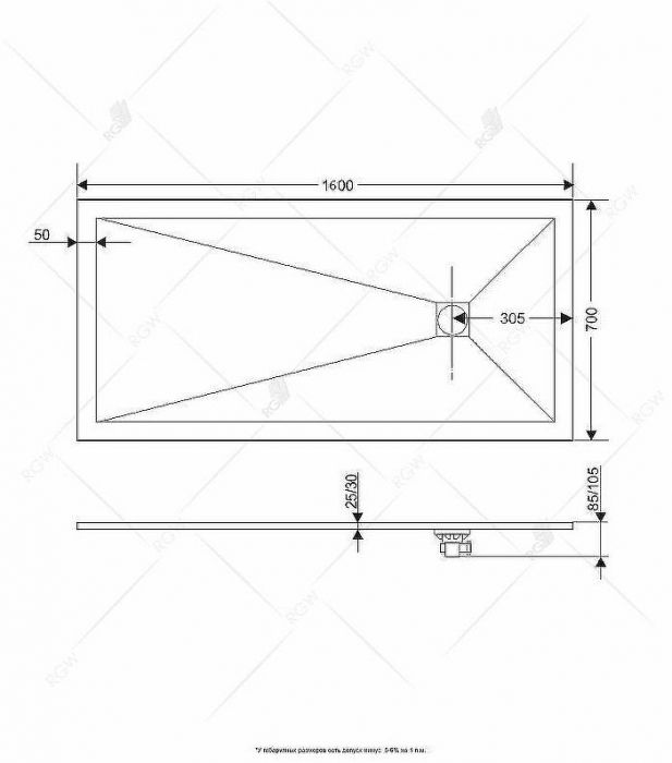 Душевой поддон из искусственного камня RGW Stone Tray ST-W 160x70 16152716-01 Белый