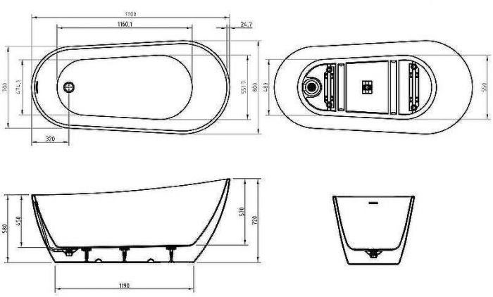 Акриловая ванна BelBagno 170x80 BB704-1700-800-K без гидромассажа