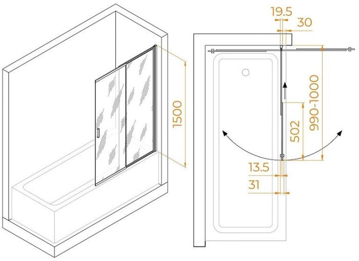 Шторка на ванну RGW Screens SC-40 100x150 профиль Хром стекло прозрачное