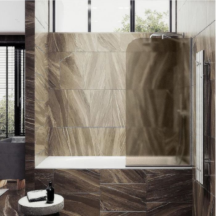 Шторка на ванну Maybah Glass MGV-148-5у 640x1400 в узком профиле Хром матовый стекло бронзовое матовое