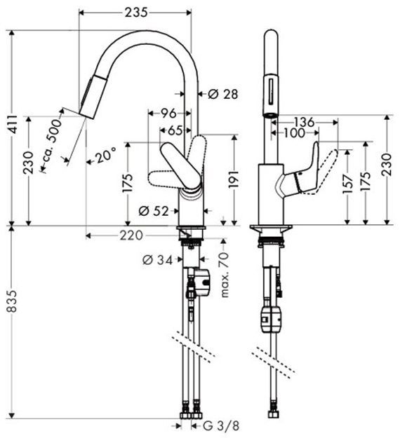 Hansgrohe Focus, Смеситель для кухни, с выдвижным душем, Цвет: хром