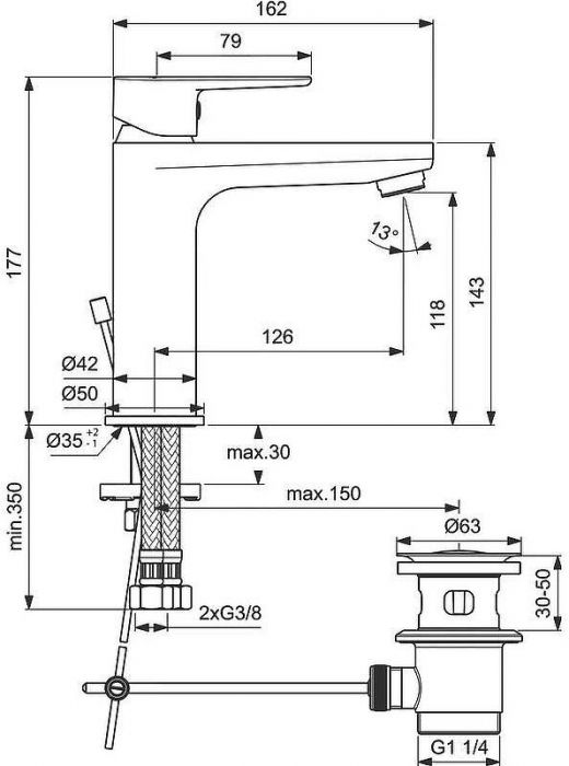 Смеситель для раковины Ideal Standard Tyria BC159HS Черный матовый Хром