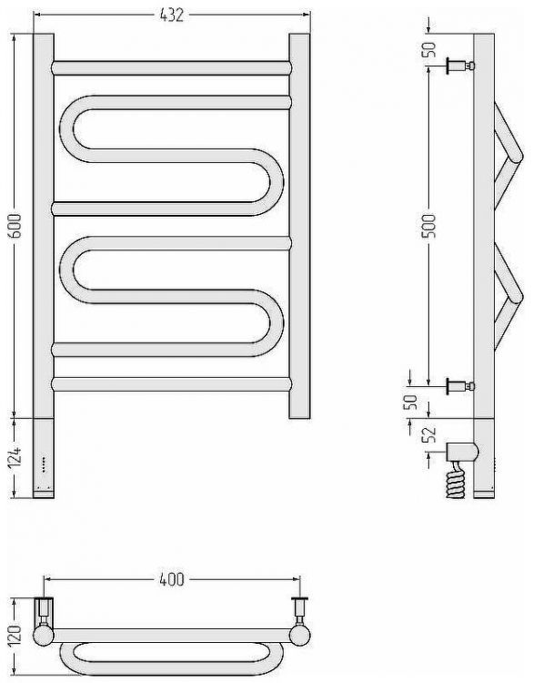 Электрический полотенцесушитель Сунержа Элегия 3.0 600x400 L 31-5818-6040 Черный матовый