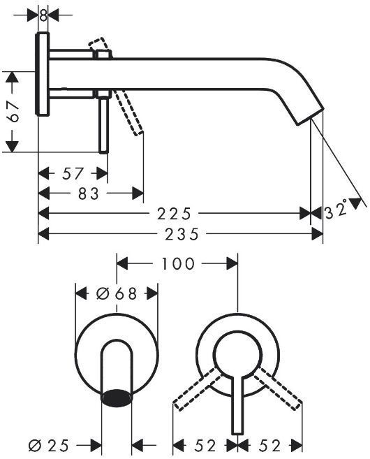 Hansgrohe Tecturis S Смеситель для раковины, настенный, цвет: хром