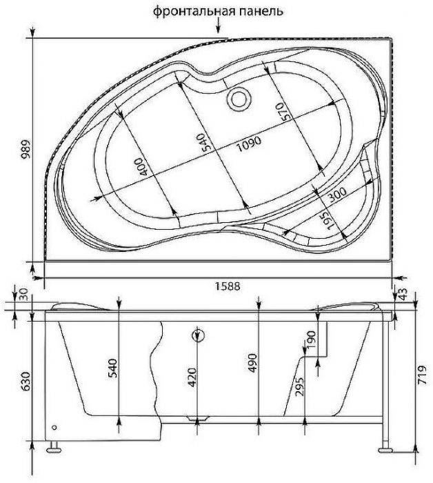 Акриловая ванна Aquanet Capri 160x100 R 205386 без гидромассажа
