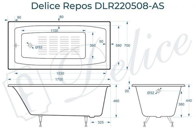 Чугунная ванна Delice Repos 170х70 DLR220508-AS без отверстий под ручки с антискользящим покрытием Чугунная ванна Delice Repos 170х70 DLR220508-AS без отверстий под ручки с антискользящим покрытием