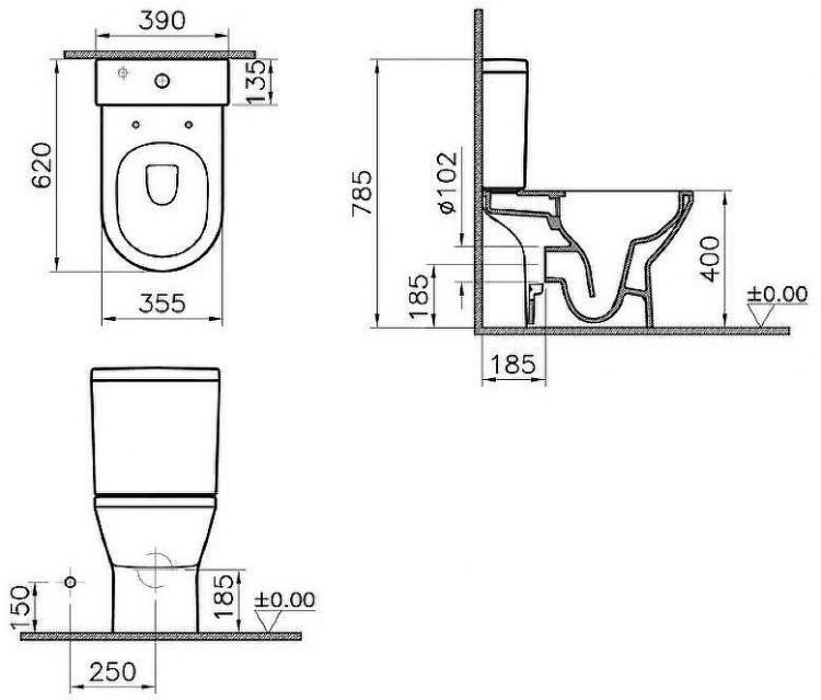 Унитаз компакт Vitra Integra Round Open-Back 9833B003-7206 с бачком и сиденьем Микролифт
