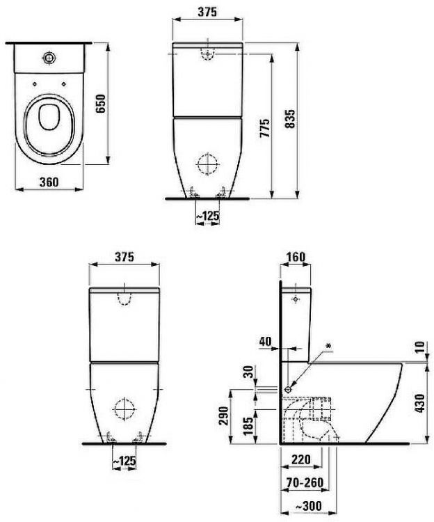 Унитаз компакт Laufen Pro New 8.2595.2.000.000.1 без бачка и сиденья